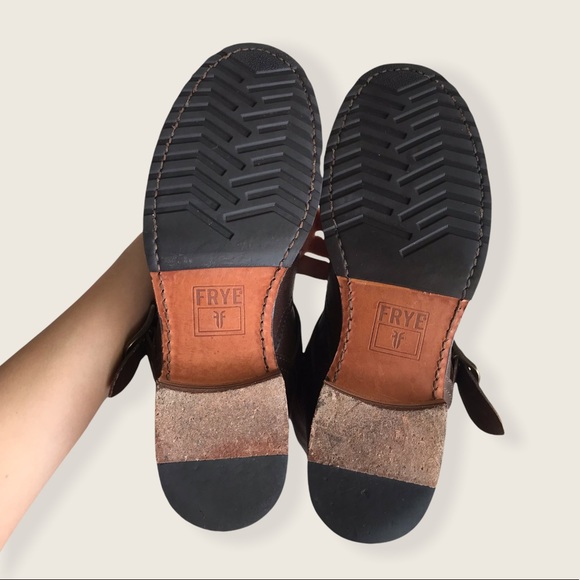 Frye Veronica Slouch Brown Leather Engineer Boots - Picture 15 of 16